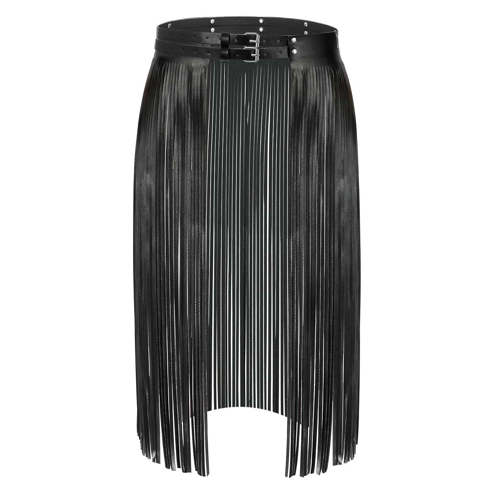 Women's Halloween Carnival Faux Leather Studded Striped Skirt | Chic Party Wear - Picture 21 of 29