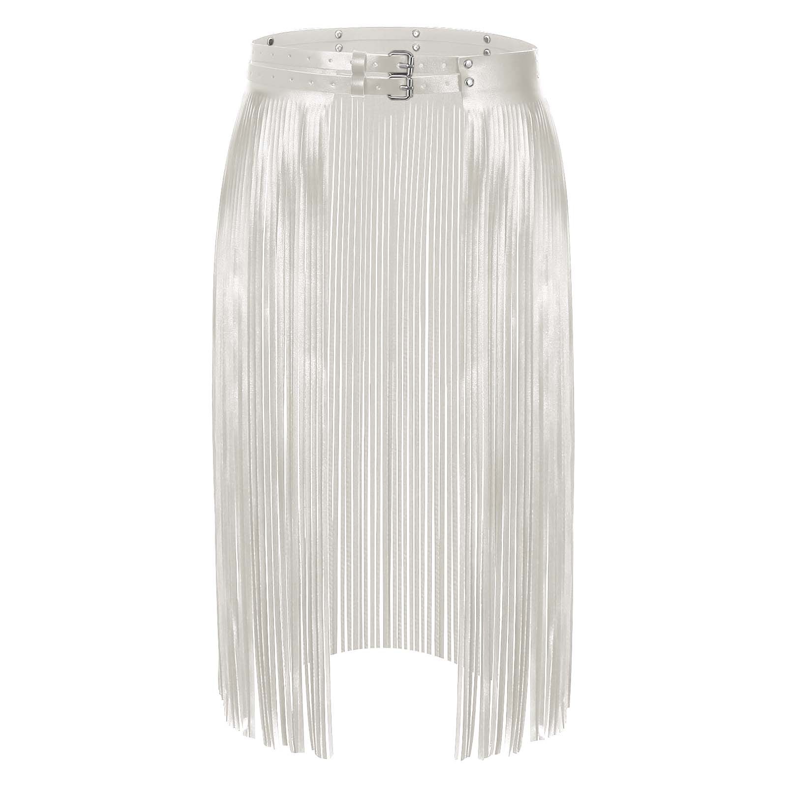 Women's Halloween Carnival Faux Leather Studded Striped Skirt | Chic Party Wear - Picture 28 of 29