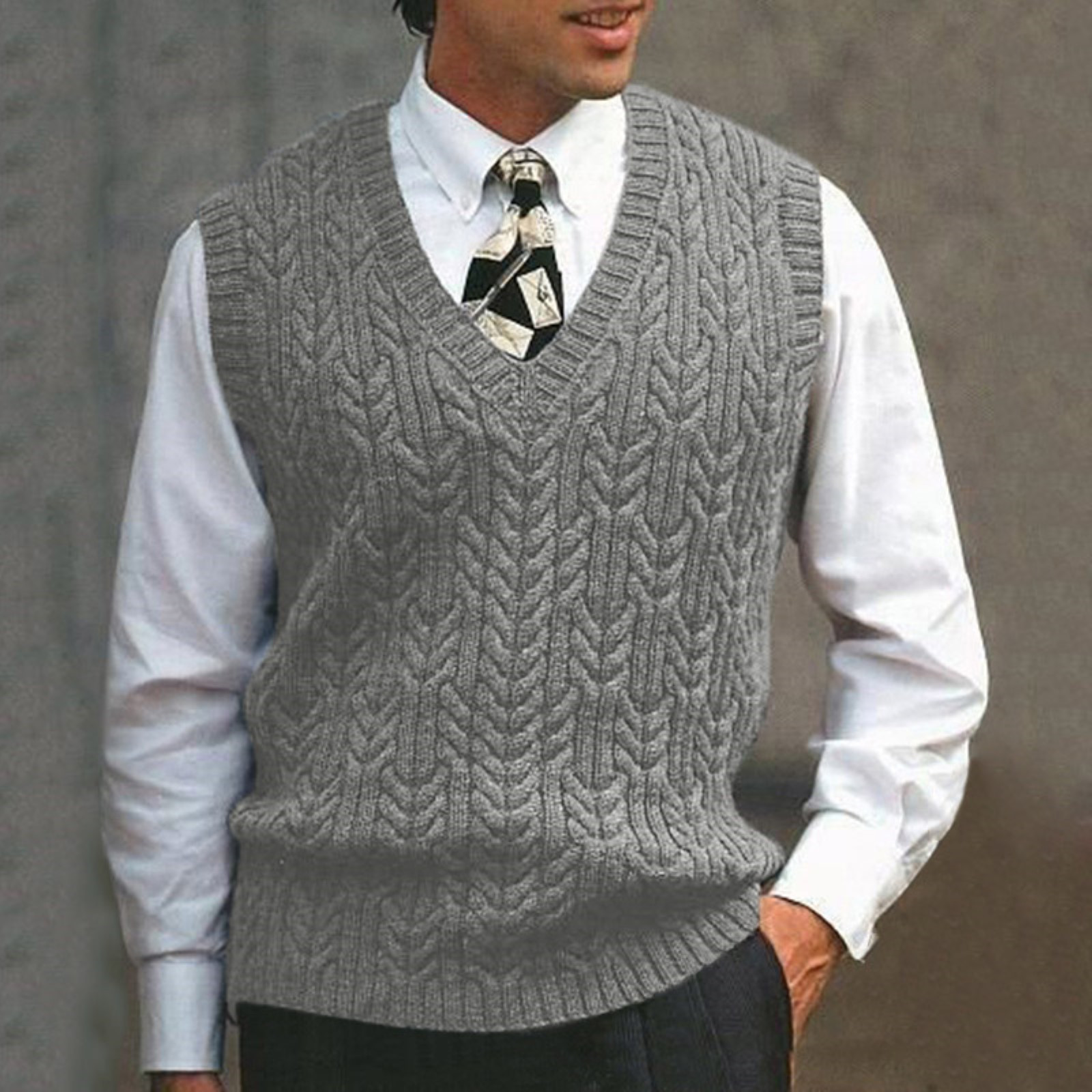 Male Autumn Winter Casual Solid Knit Sweater Vest Sleeveless V Work Casual  Tops | eBay