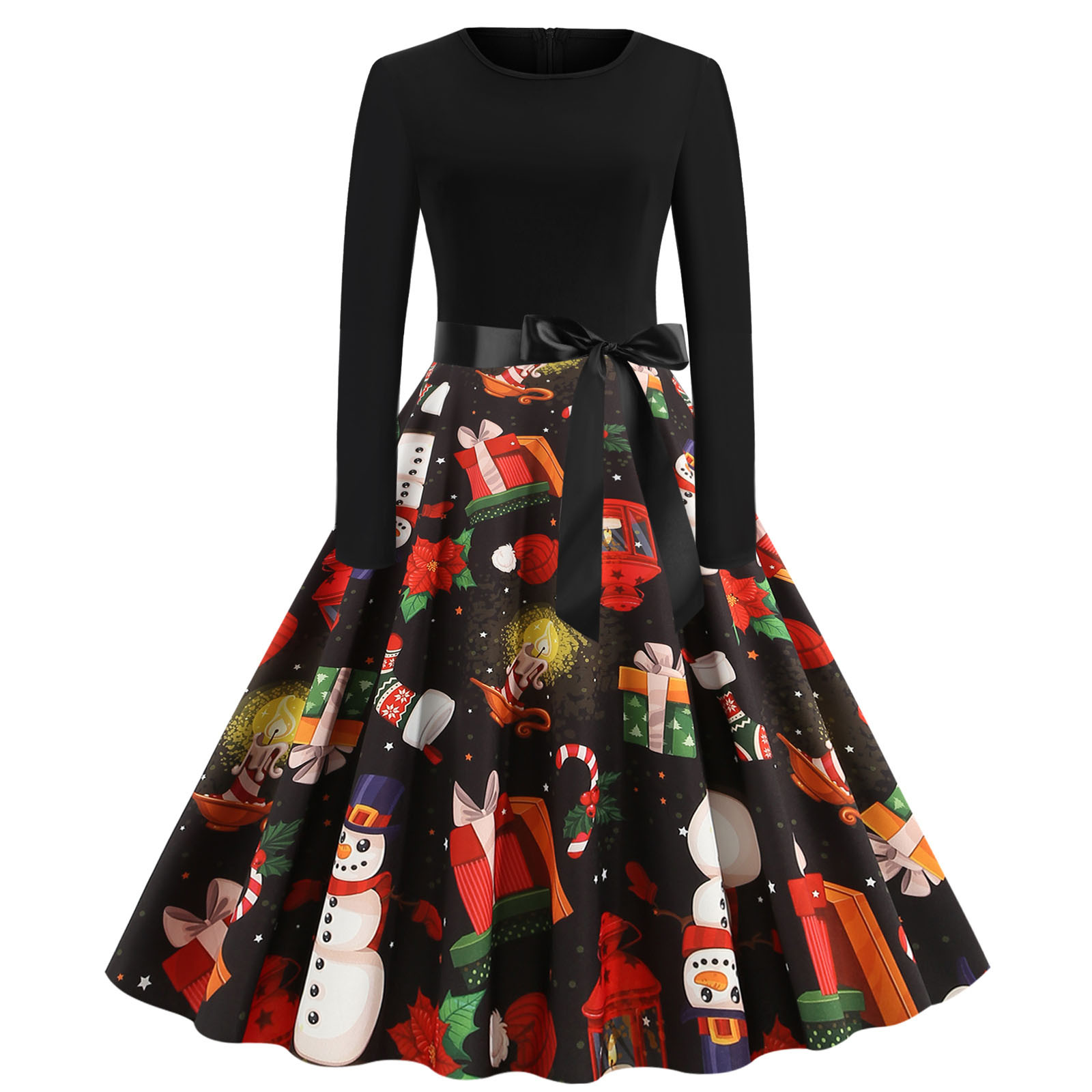 Womens Long Dresses Women Vintage Long Sleeve Christmas 1950s Housewife  Evening | eBay