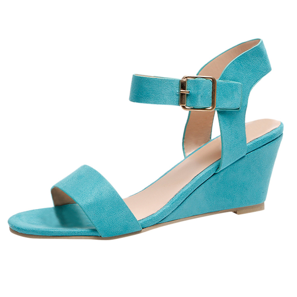 - Women's Ladies Fashion Solid Wedges Heel Buckle Strap Roman Shoes Sandals - Picture 28 of 38