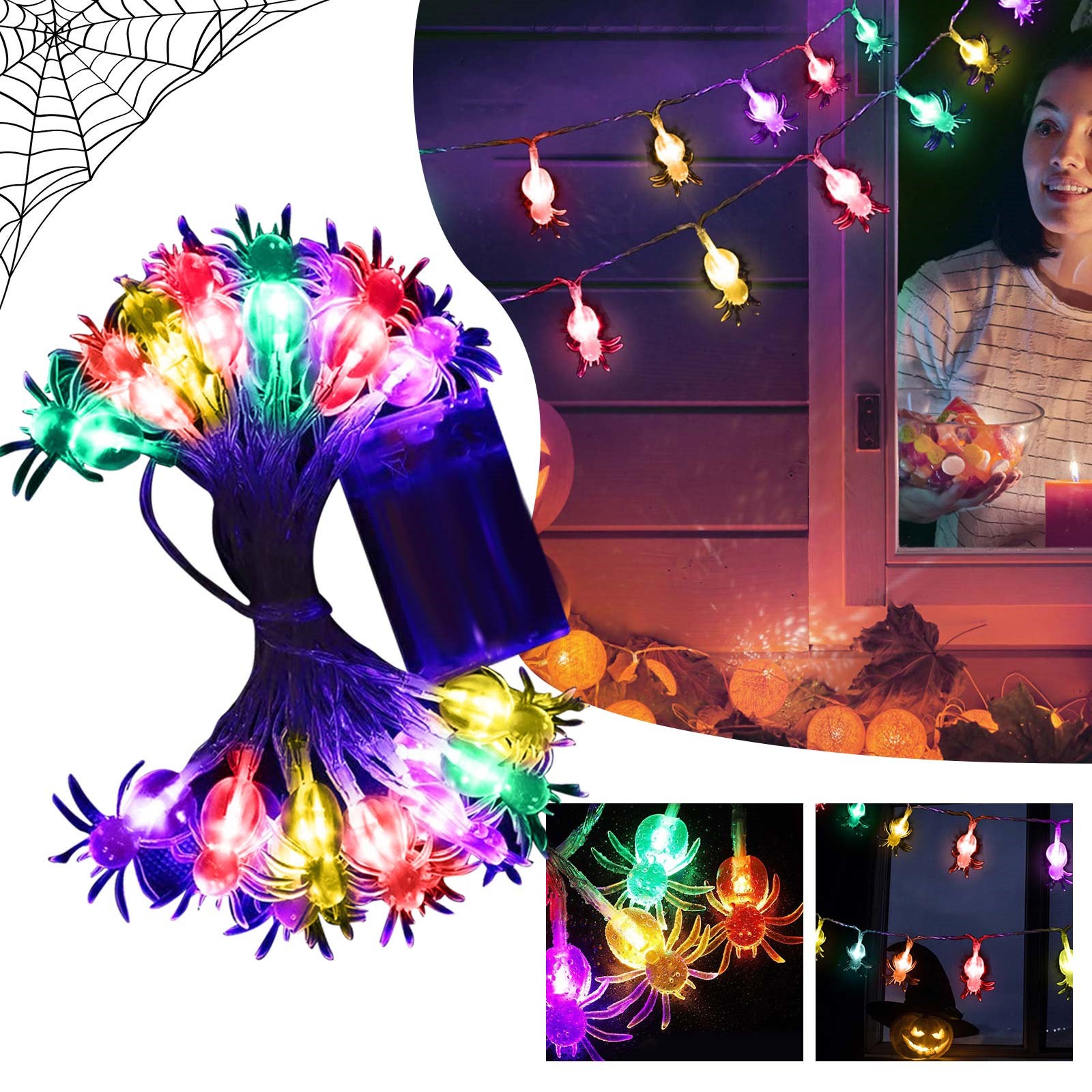 Halloween String Lights 10/20/30pcs LED Color Spiderss Lights With - Picture 34 of 36