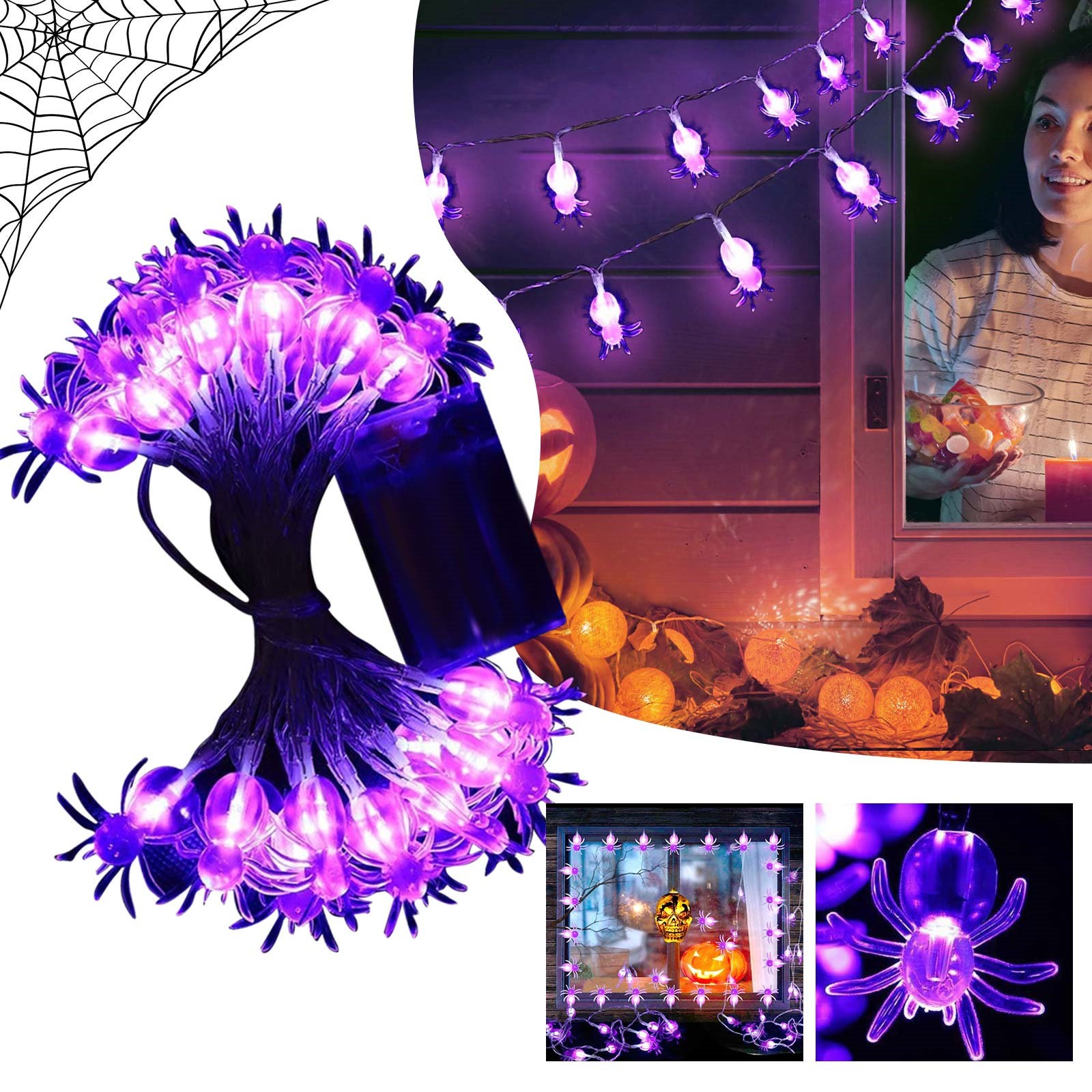 Halloween String Lights 10/20/30pcs LED Color Spiderss Lights With - Picture 25 of 36