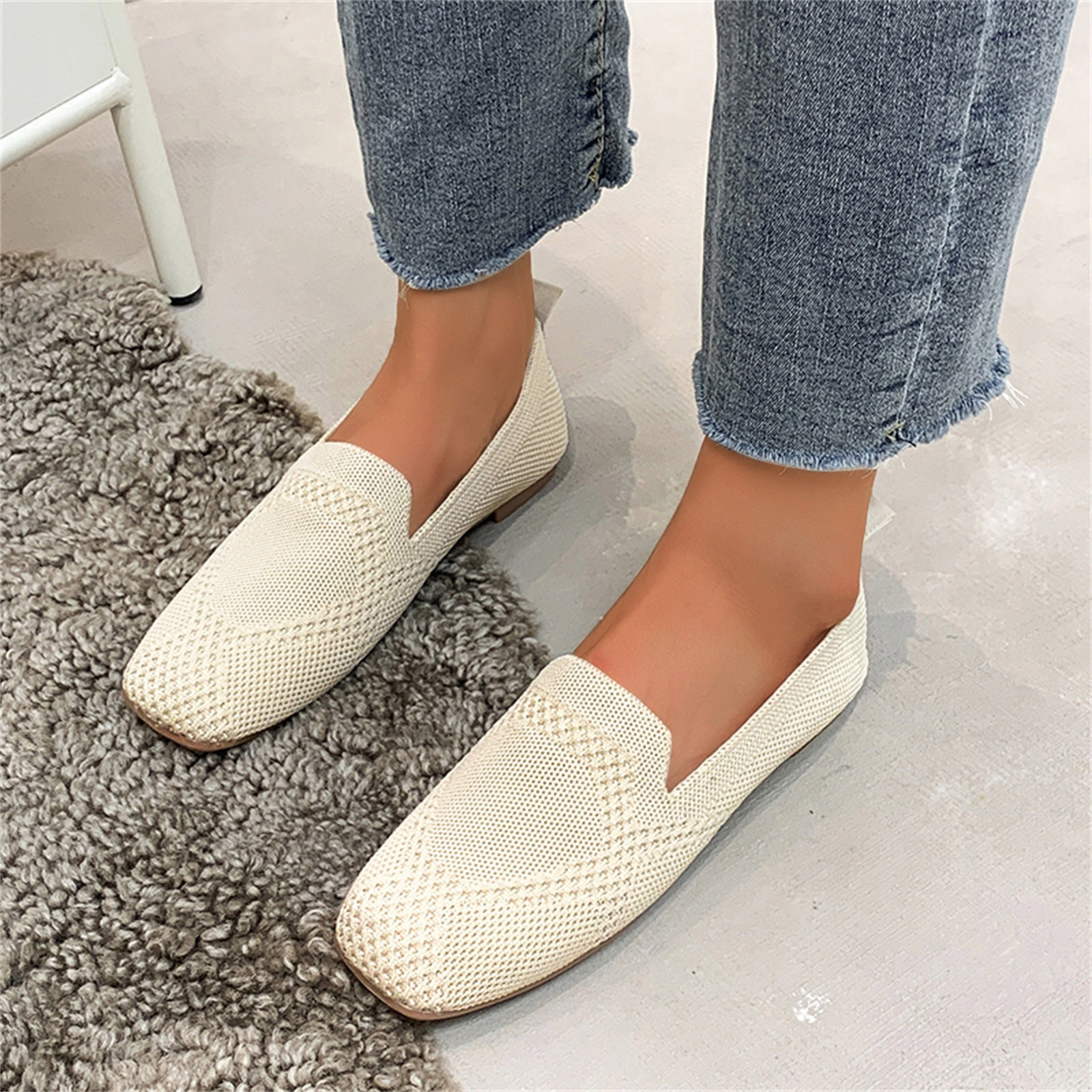 for Women Casual Summer Shoes Ladies Fashion Square Toe Knit Hollow Out |  eBay